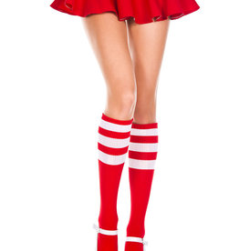 Music Legs Knee Highs with Striped Top - Red/White
