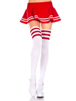 Music Legs Athlete Acrylic Thigh Hi w/ Striped Top - White/Red