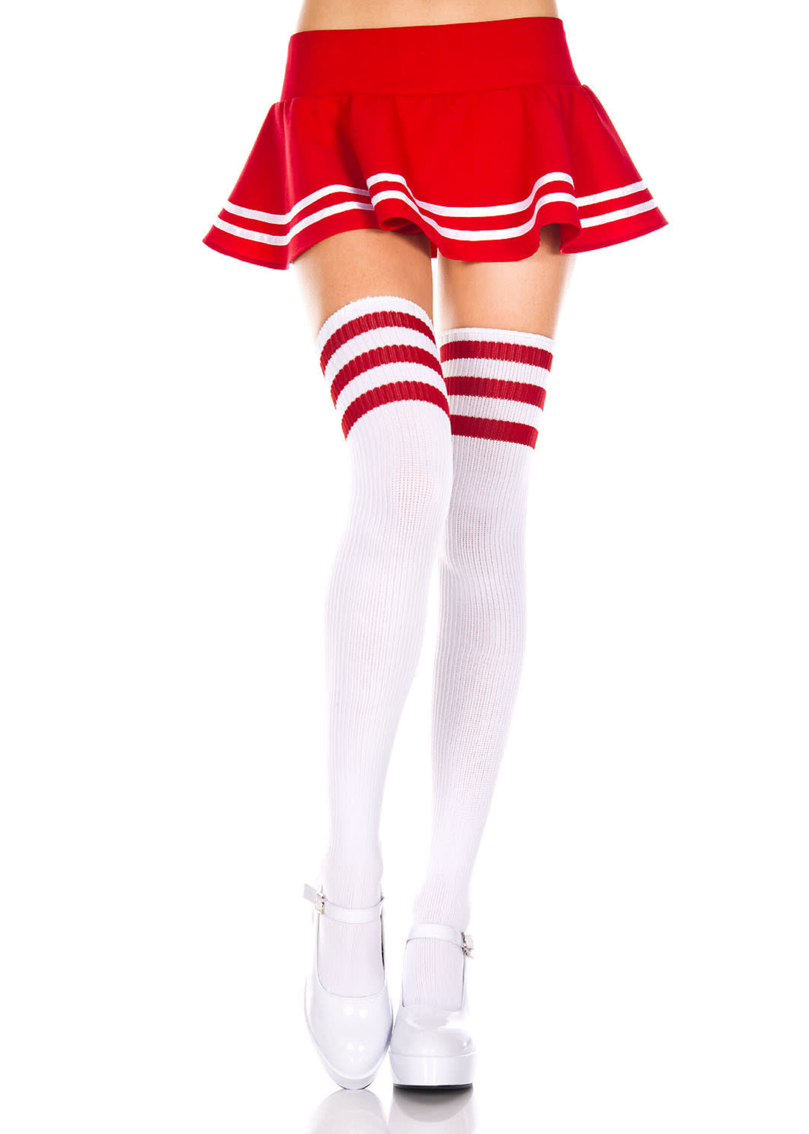 Music Legs Athlete Acrylic Thigh Hi w/ Striped Top - White/Red