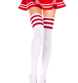 Music Legs Athlete Acrylic Thigh Hi w/ Striped Top - White/Red