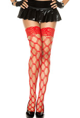 Music Legs Lace Top w/ Silicone Multi Strands Diamond Net Thigh Hi - Red - OS