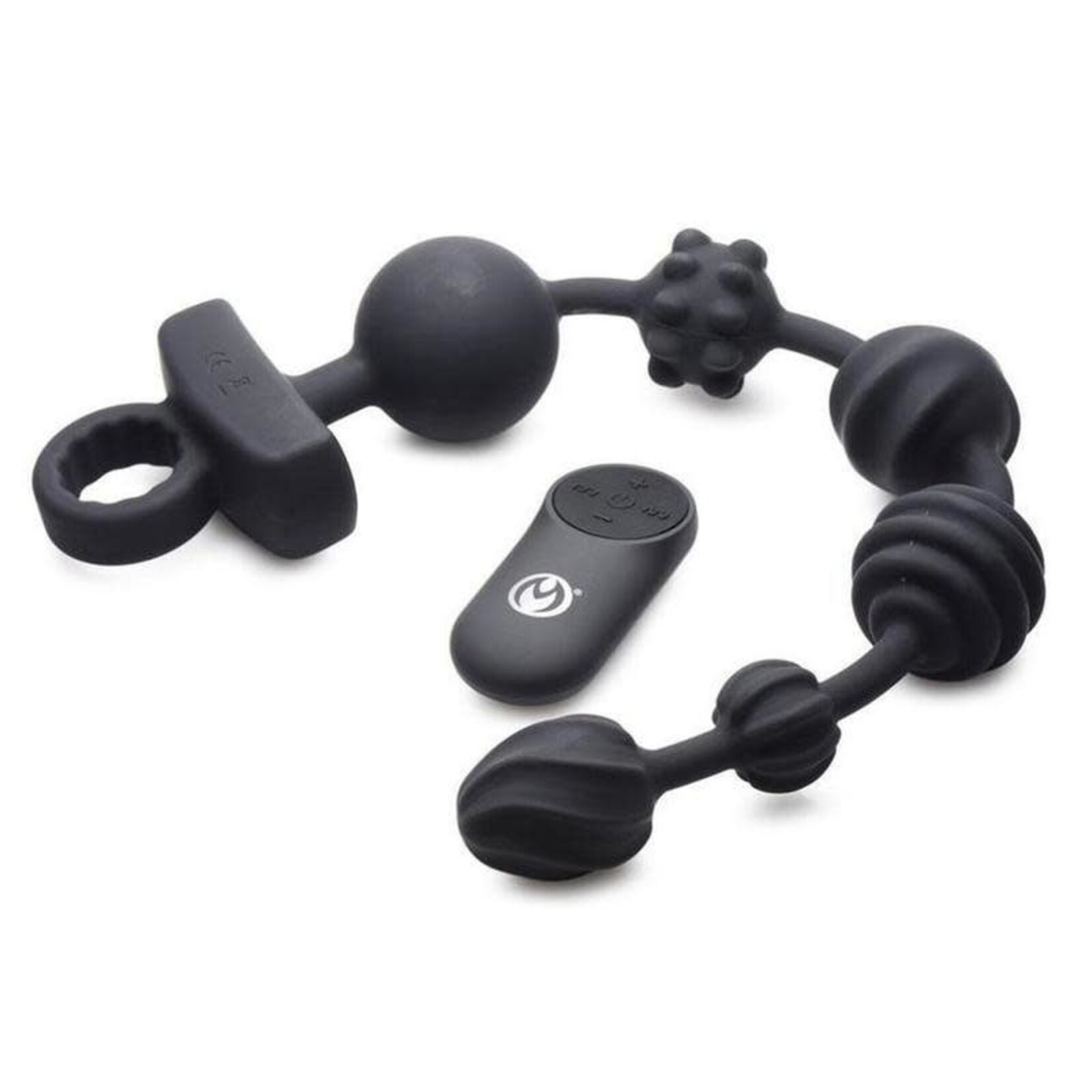 XR Brands Master Series Master Series Vibrating Silicone Anal Beads with Remote Control - Black