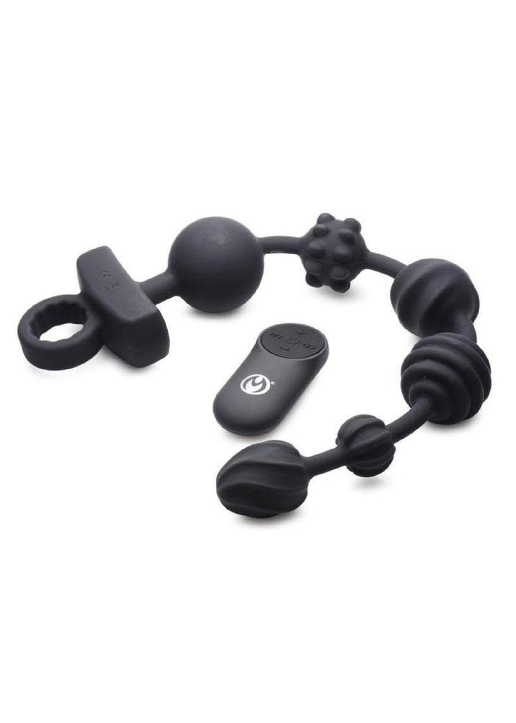 XR Brands Master Series Master Series Vibrating Silicone Anal Beads with Remote Control - Black