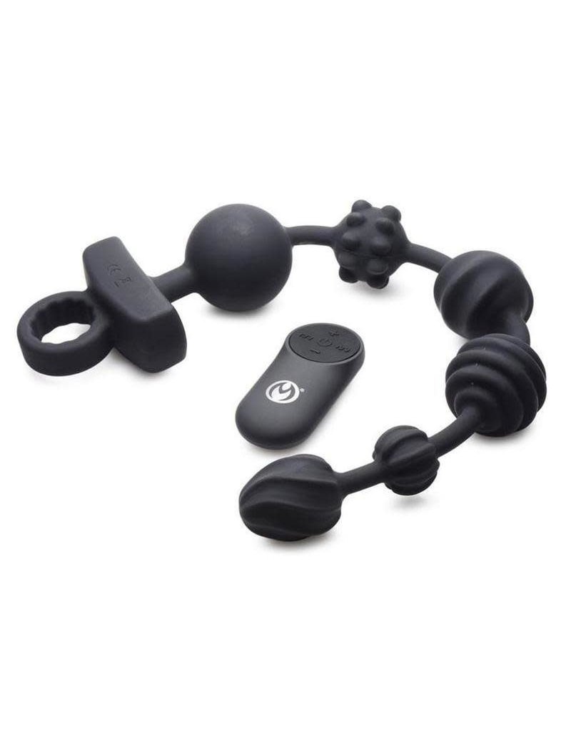 XR Brands Master Series Master Series Vibrating Silicone Anal Beads with Remote Control - Black
