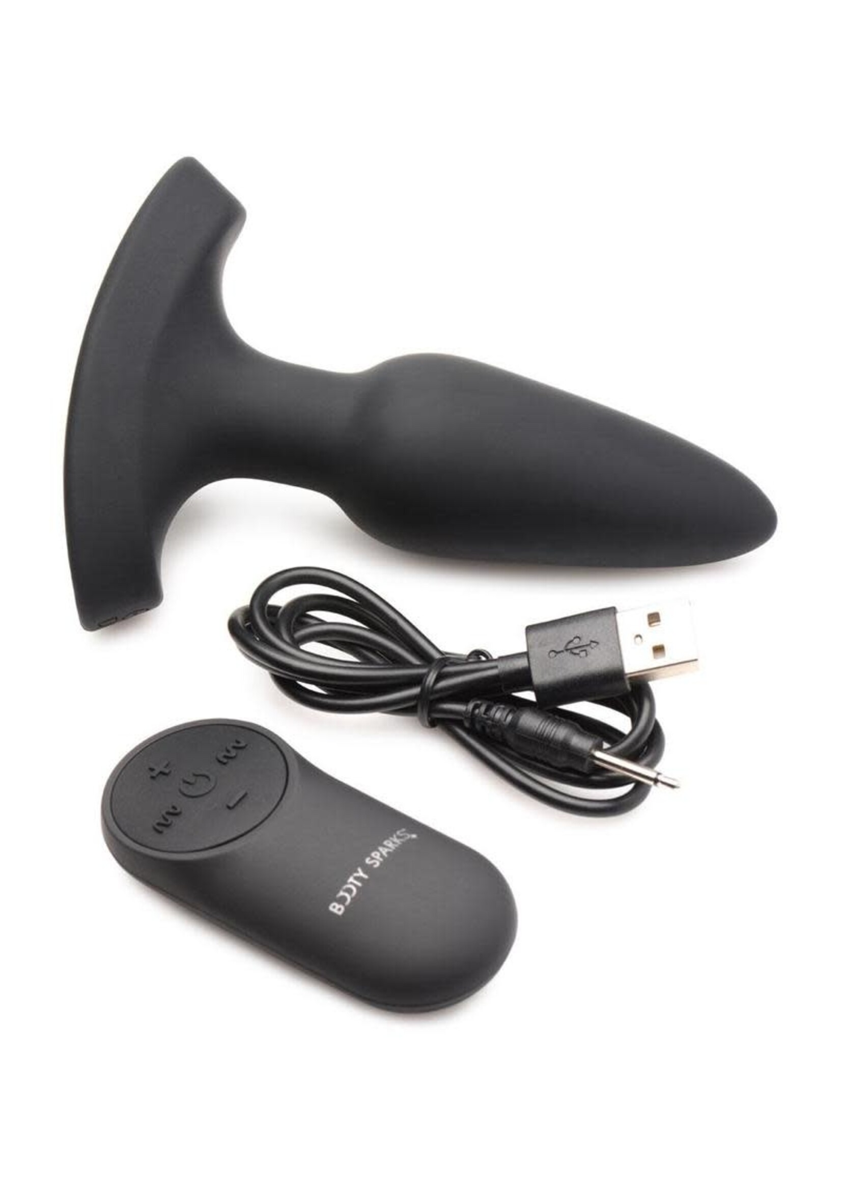 XR Brands Booty Sparks Booty Sparks Laser F... Me Rechargeable Silicone Anal Plug with Remote Control  - Black with Red Light