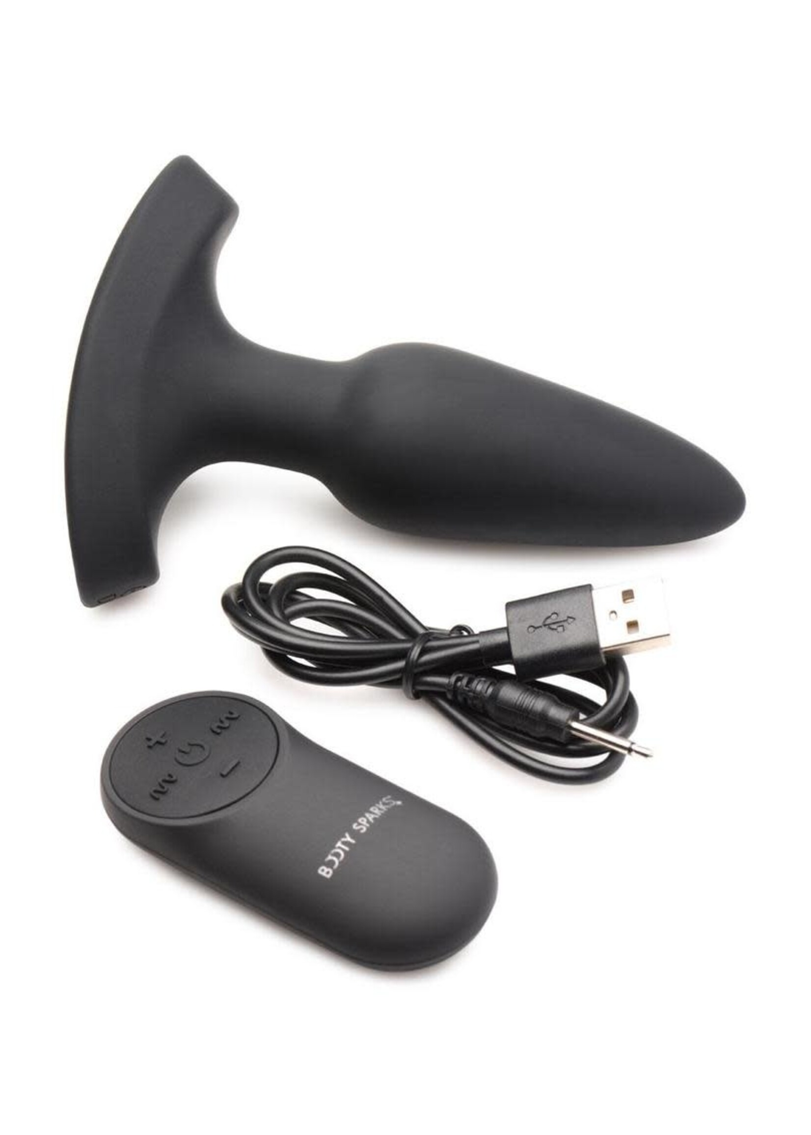 XR Brands Booty Sparks Booty Sparks Laser F... Me Rechargeable Silicone Anal Plug with Remote Control  - Black with Red Light