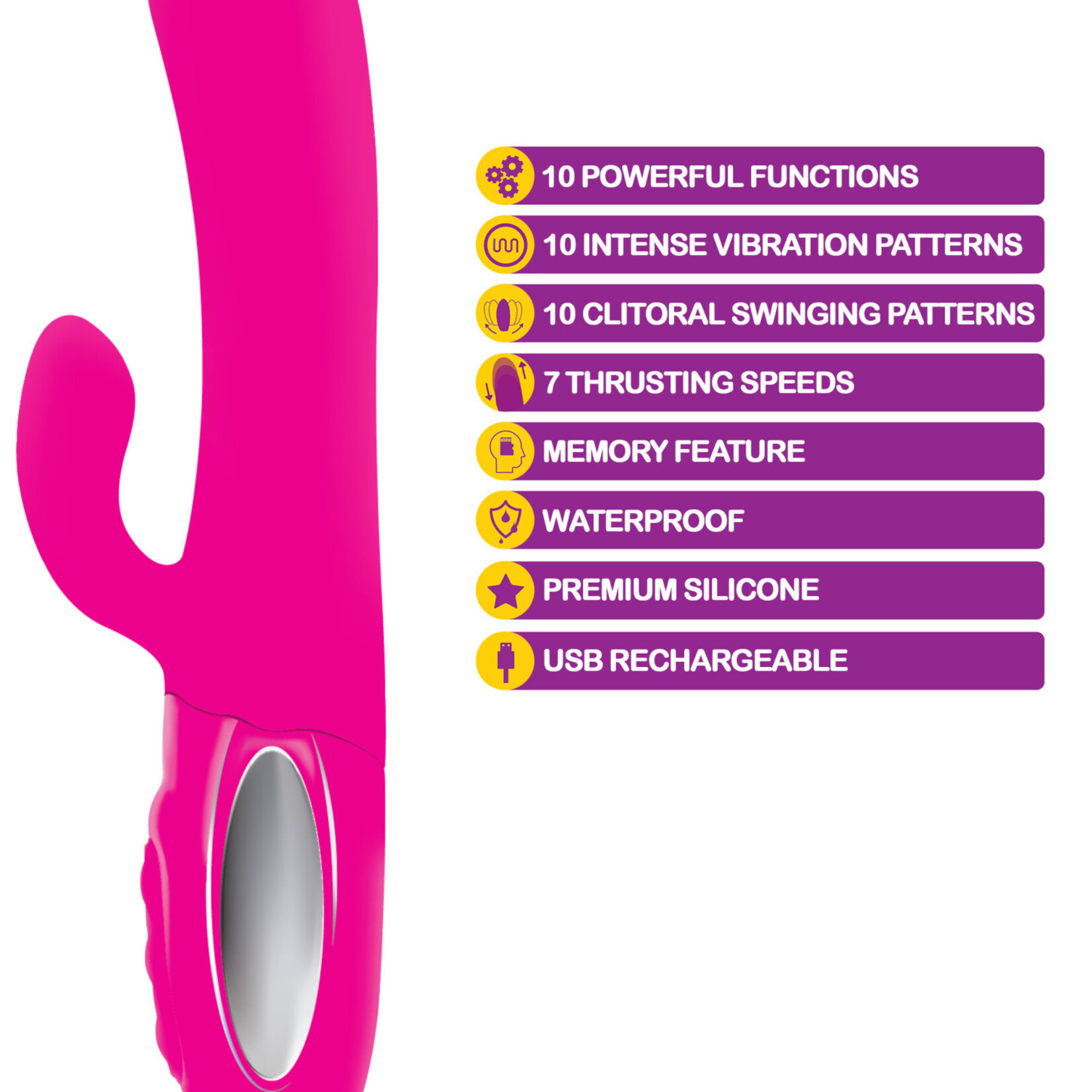 Viben Hypnotic - Hot Pink - Thrusting Rabbit With Swinging Clitoral Stimulator