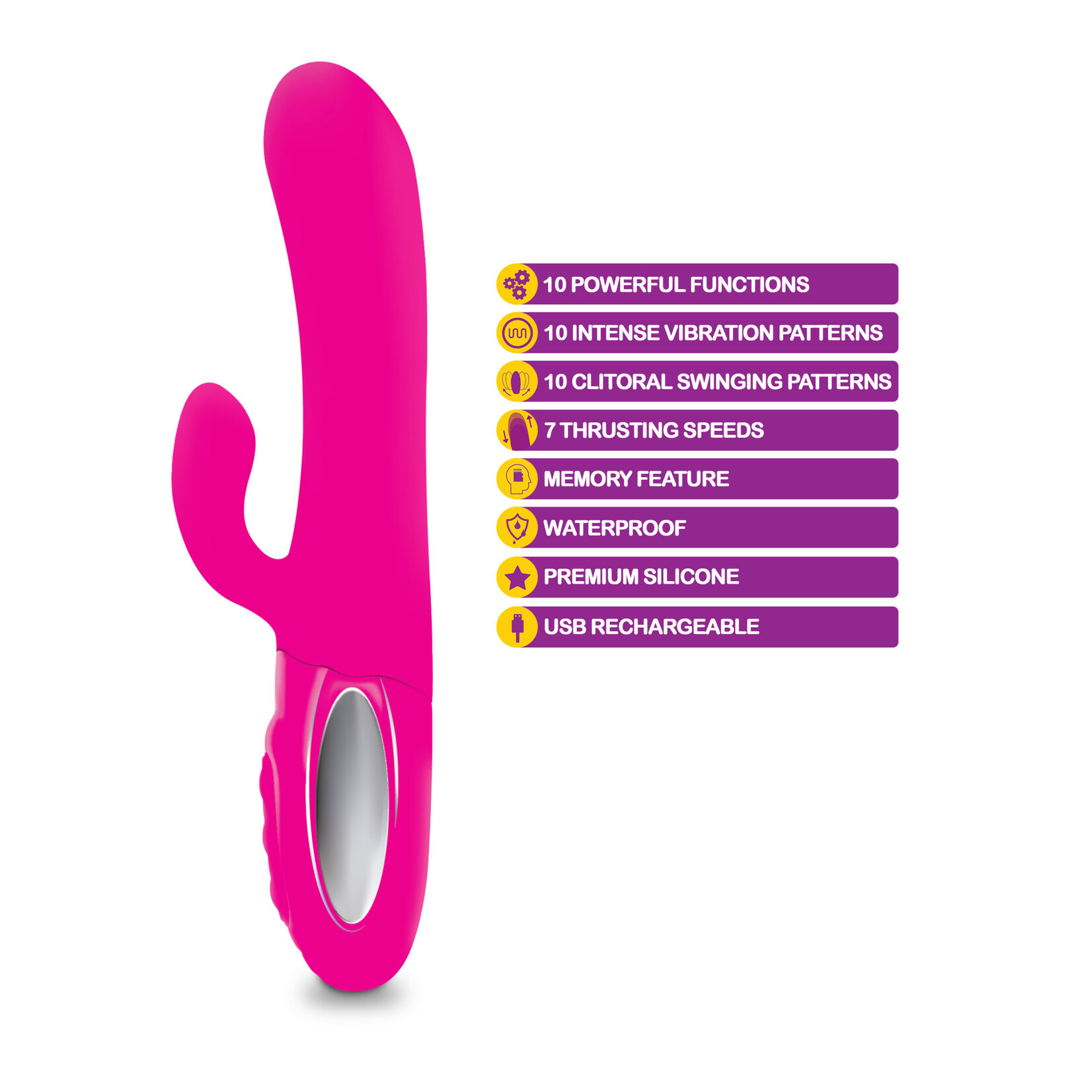 Viben Hypnotic - Hot Pink - Thrusting Rabbit With Swinging Clitoral Stimulator