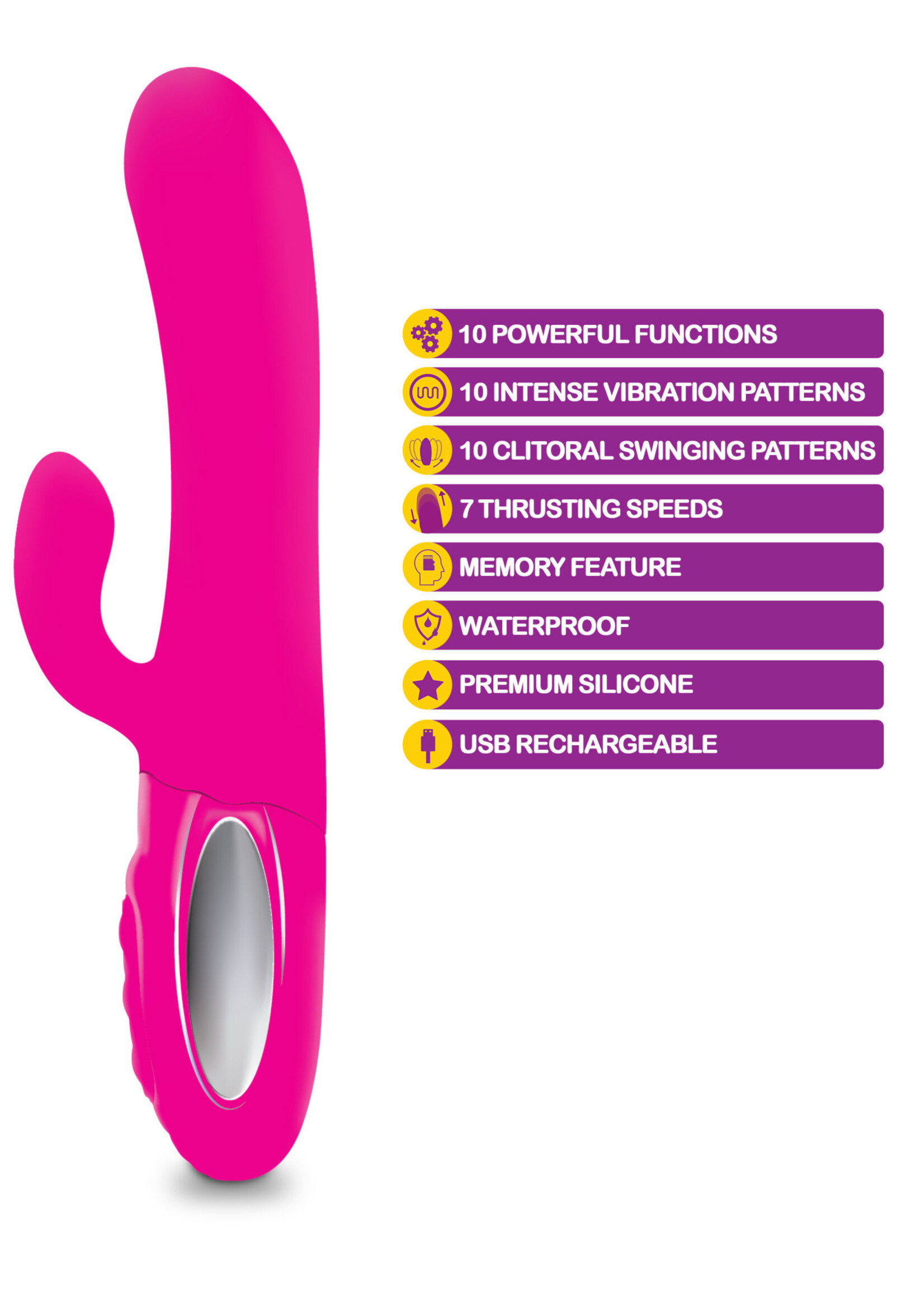 Viben Hypnotic - Hot Pink - Thrusting Rabbit With Swinging Clitoral Stimulator