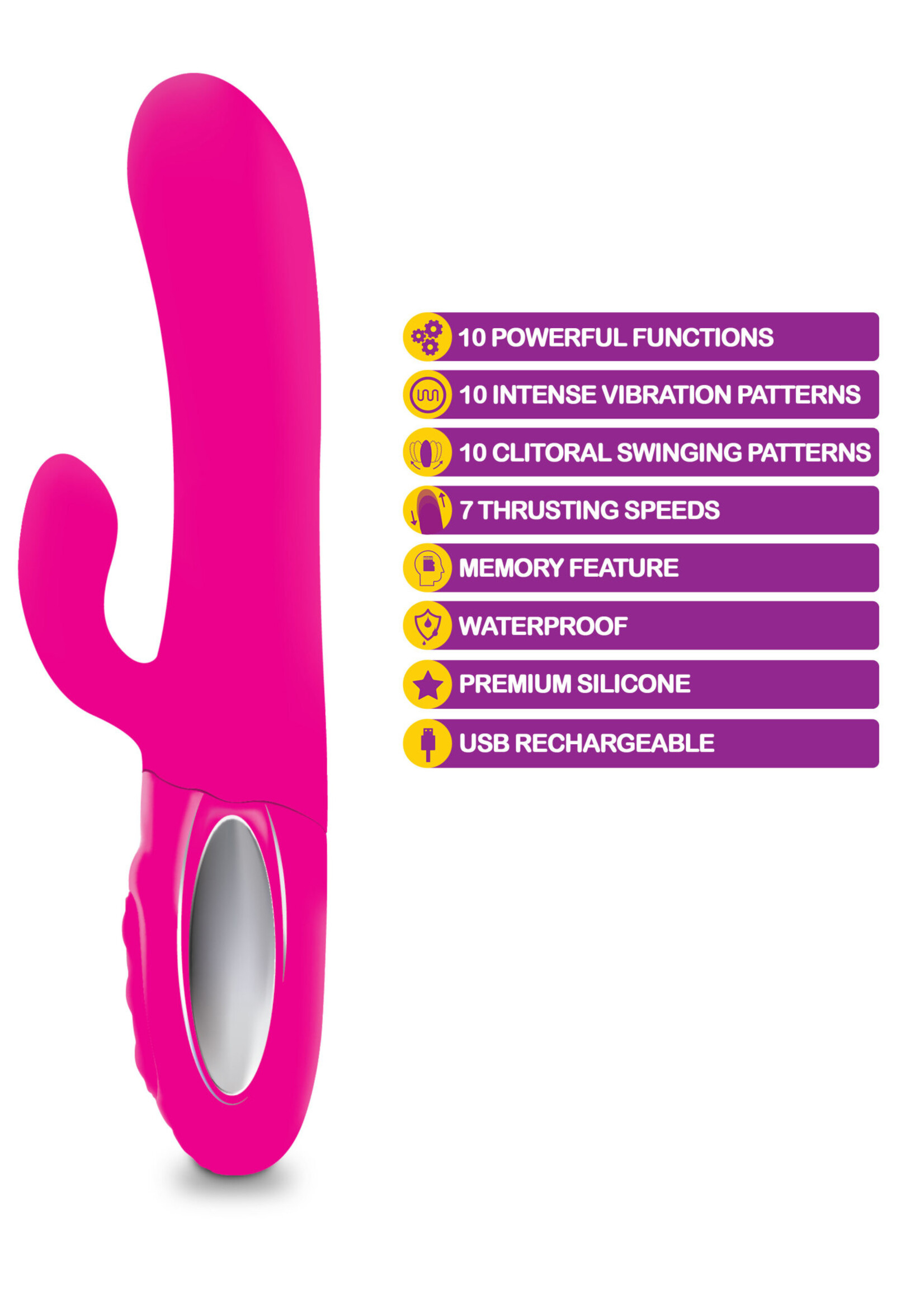 Viben Hypnotic - Hot Pink - Thrusting Rabbit With Swinging Clitoral Stimulator