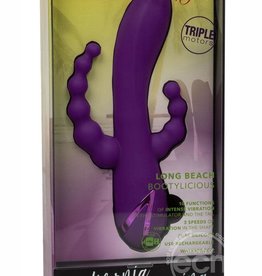 Calexotics California Dreaming Long Beach Bootylicious Rechargeable Silicone Dual Penetrating Rabbit Vibrator - Purple