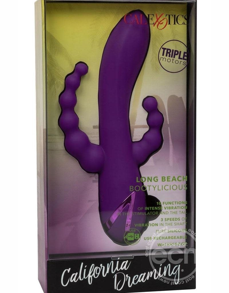 Calexotics California Dreaming Long Beach Bootylicious Rechargeable Silicone Dual Penetrating Rabbit Vibrator - Purple