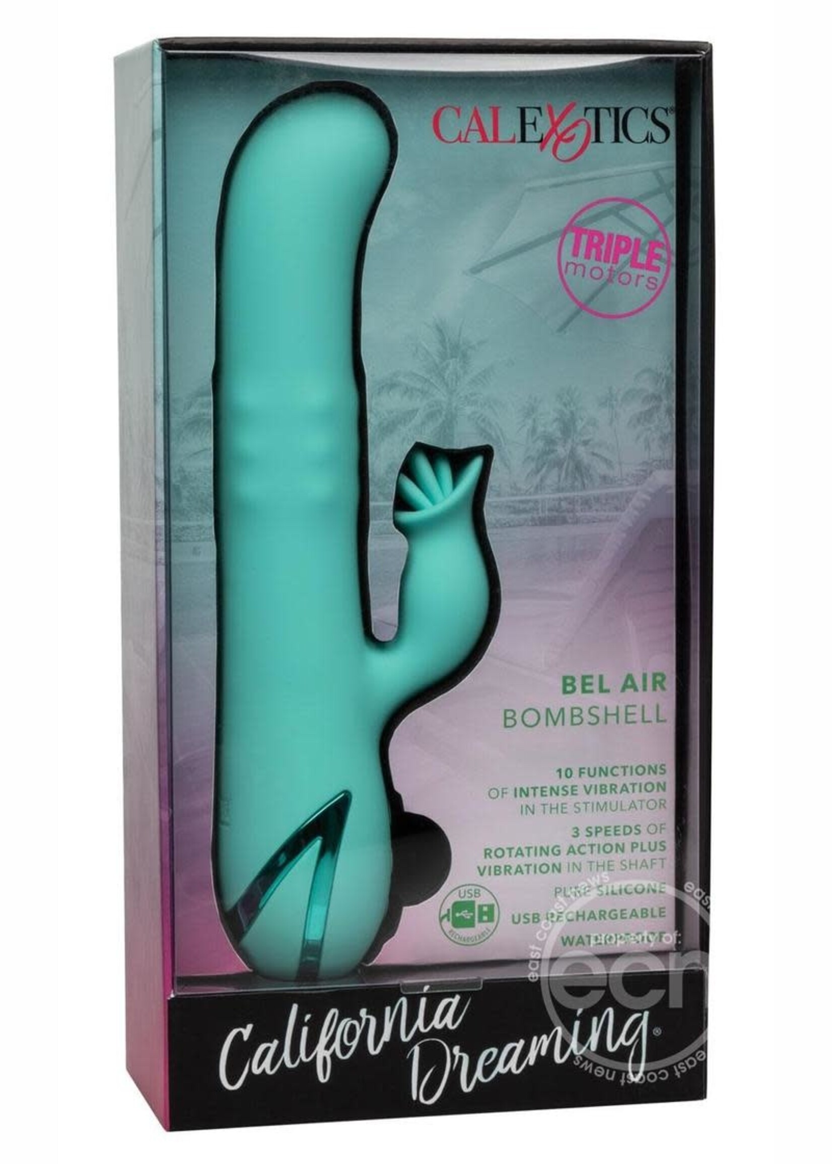 Calexotics California Dreaming Bel Air Bombshell Rechargeable Silicone Vibrator with Clitoral Stimulator - Blue