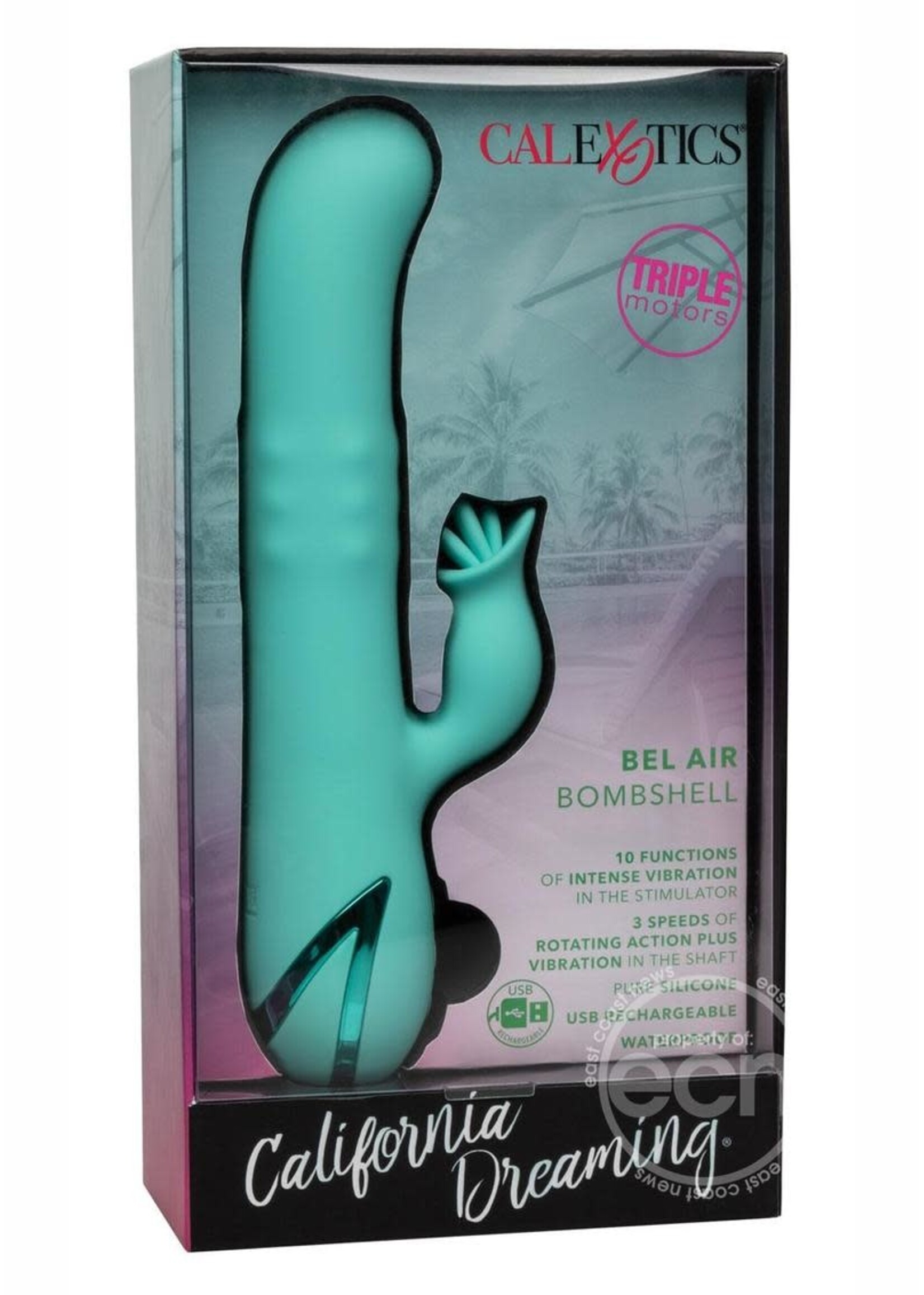 Calexotics California Dreaming Bel Air Bombshell Rechargeable Silicone Vibrator with Clitoral Stimulator - Blue