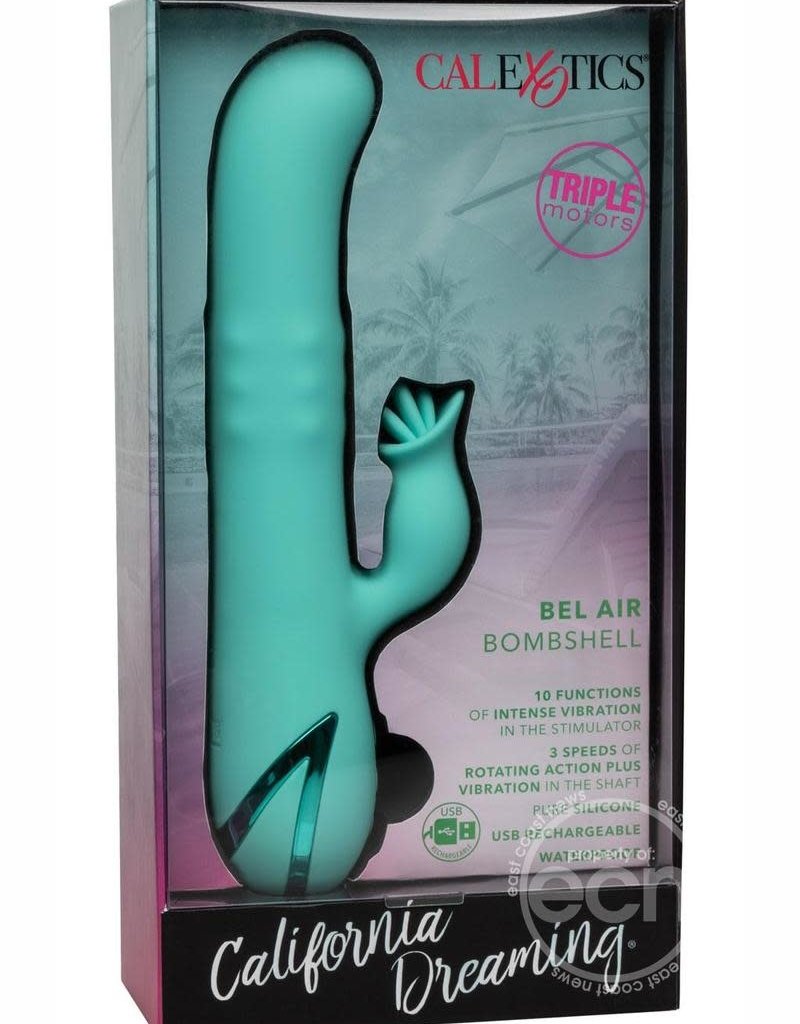 Calexotics California Dreaming Bel Air Bombshell Rechargeable Silicone Vibrator with Clitoral Stimulator - Blue