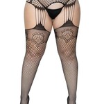 Leg Avenue Industrial Net Stockings w/ Lace Top & Attached Garter Belt - Plus Size