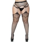 Leg Avenue Industrial Net Stockings w/ Lace Top & Attached Garter Belt - Plus Size
