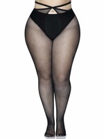 Leg Avenue Micro Net Strappy Waist Crotchless Tights - Plus Size