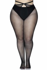 Leg Avenue Micro Net Strappy Waist Crotchless Tights - Plus Size