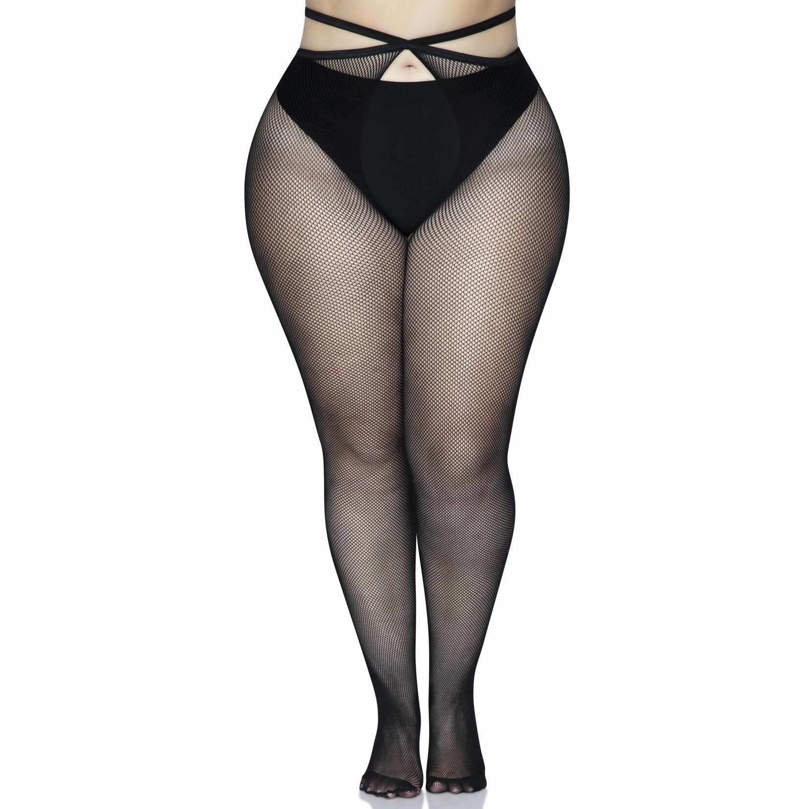 Leg Avenue Micro Net Strappy Waist Crotchless Tights - Plus Size
