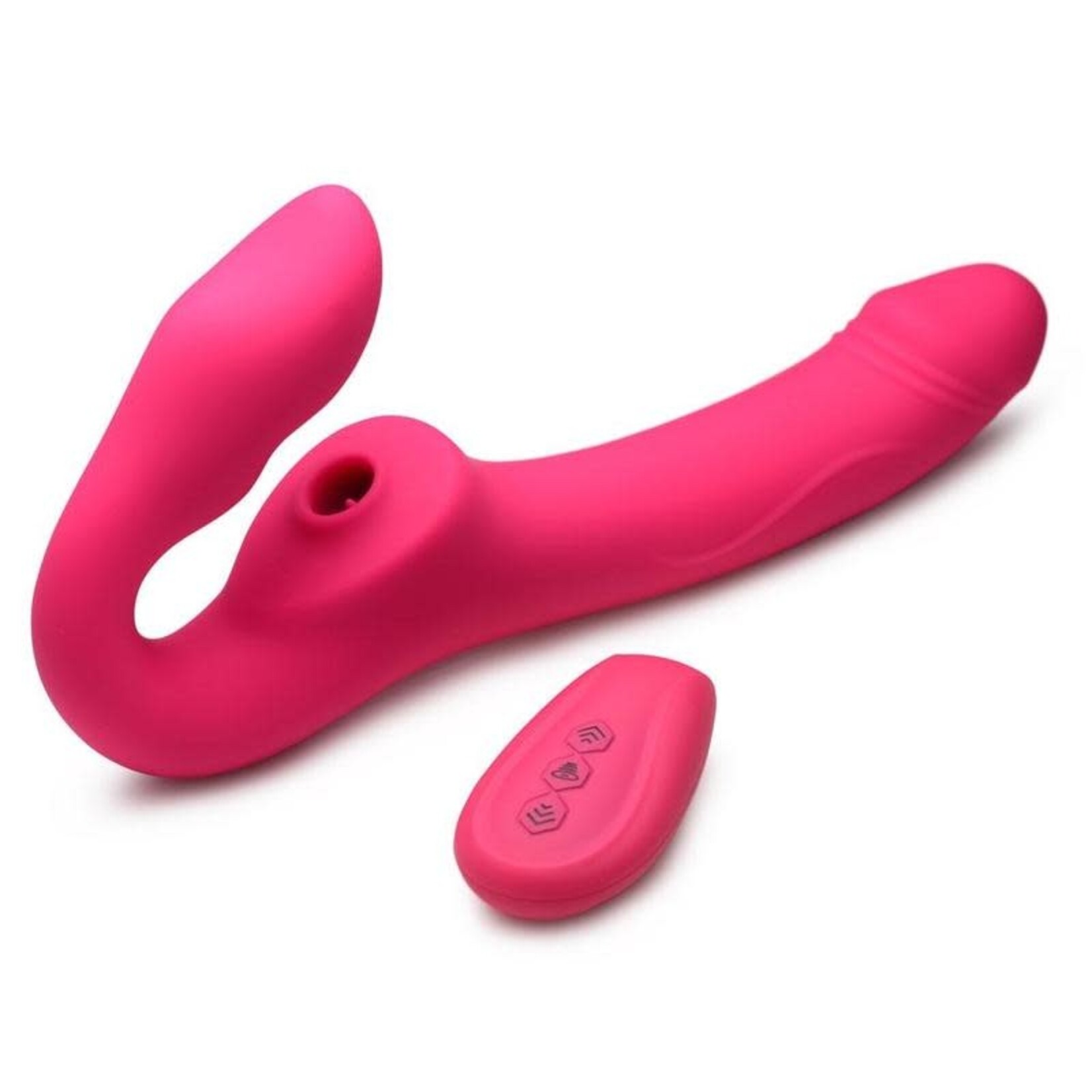 XR Brands Strap U Strap U Licking Vibrating Rechargeable Silicone Strapless Strap-On with Remote Control - Pink