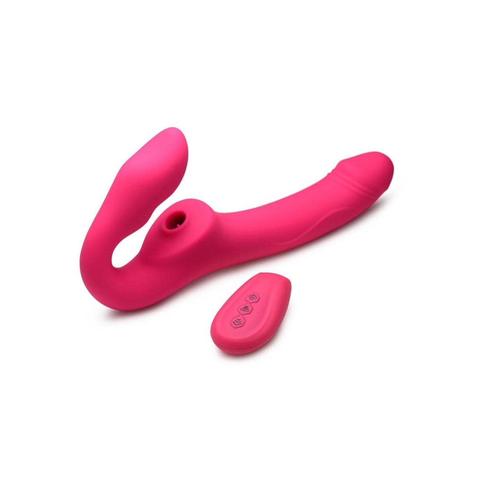 XR Brands Strap U Strap U Licking Vibrating Rechargeable Silicone Strapless Strap-On with Remote Control - Pink