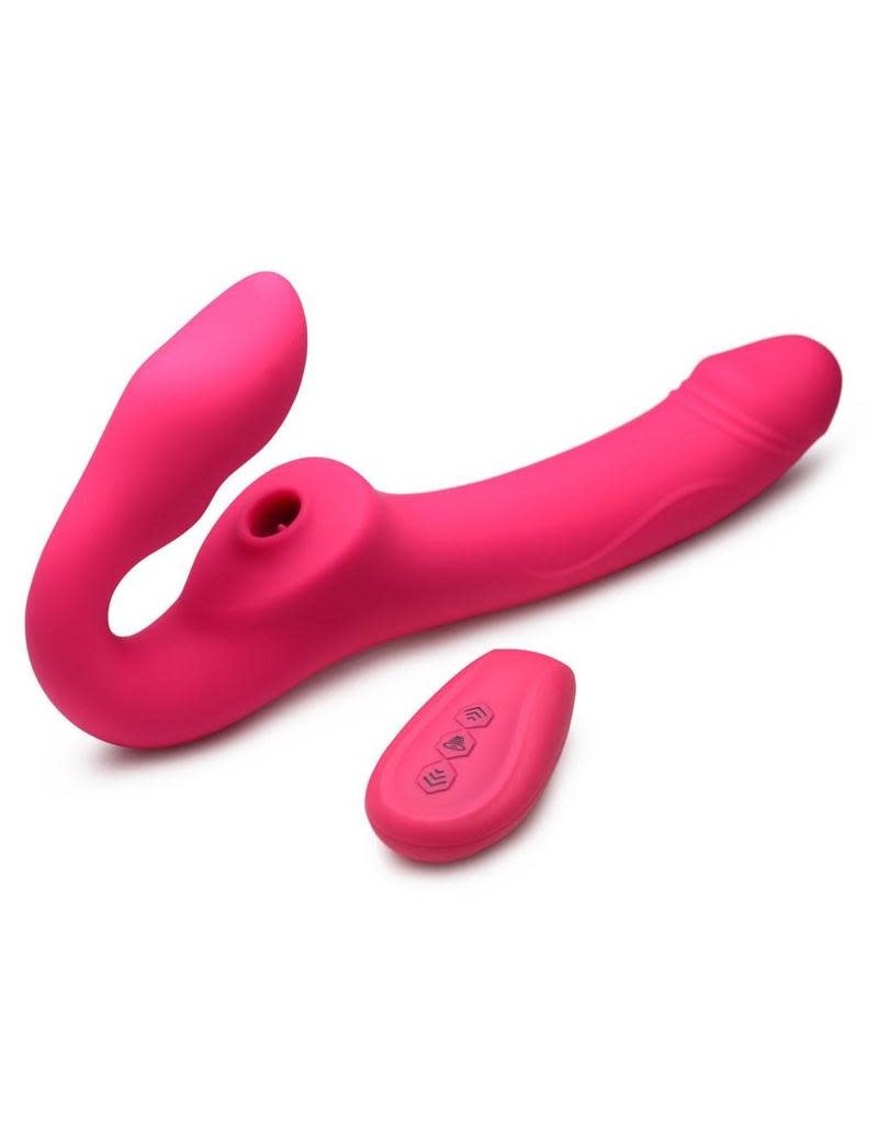 XR Brands Strap U Strap U Licking Vibrating Rechargeable Silicone Strapless Strap-On with Remote Control - Pink