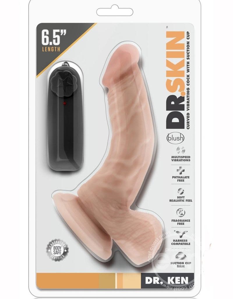 Blush Novelties Dr Skin Dr Ken Dildo With Balls 6.5in Vibrating With Wired Remote - Vanilla