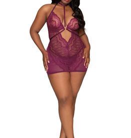 Dreamgirl Chemise and G-String - Queen Size - Mulberry