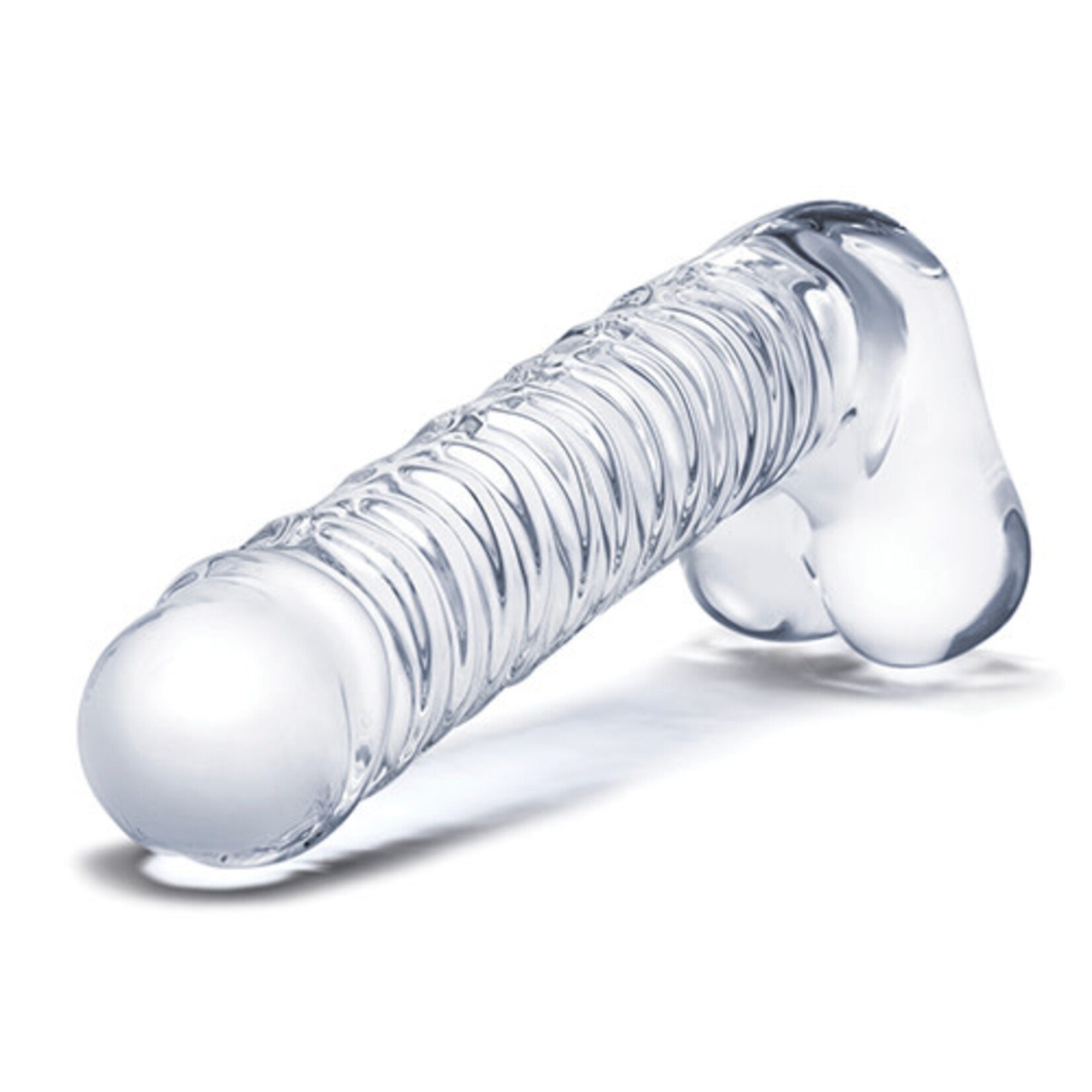 Glas Glas 8" Realistic Ribbed Glass G-Spot Dildo w/Balls - Clear