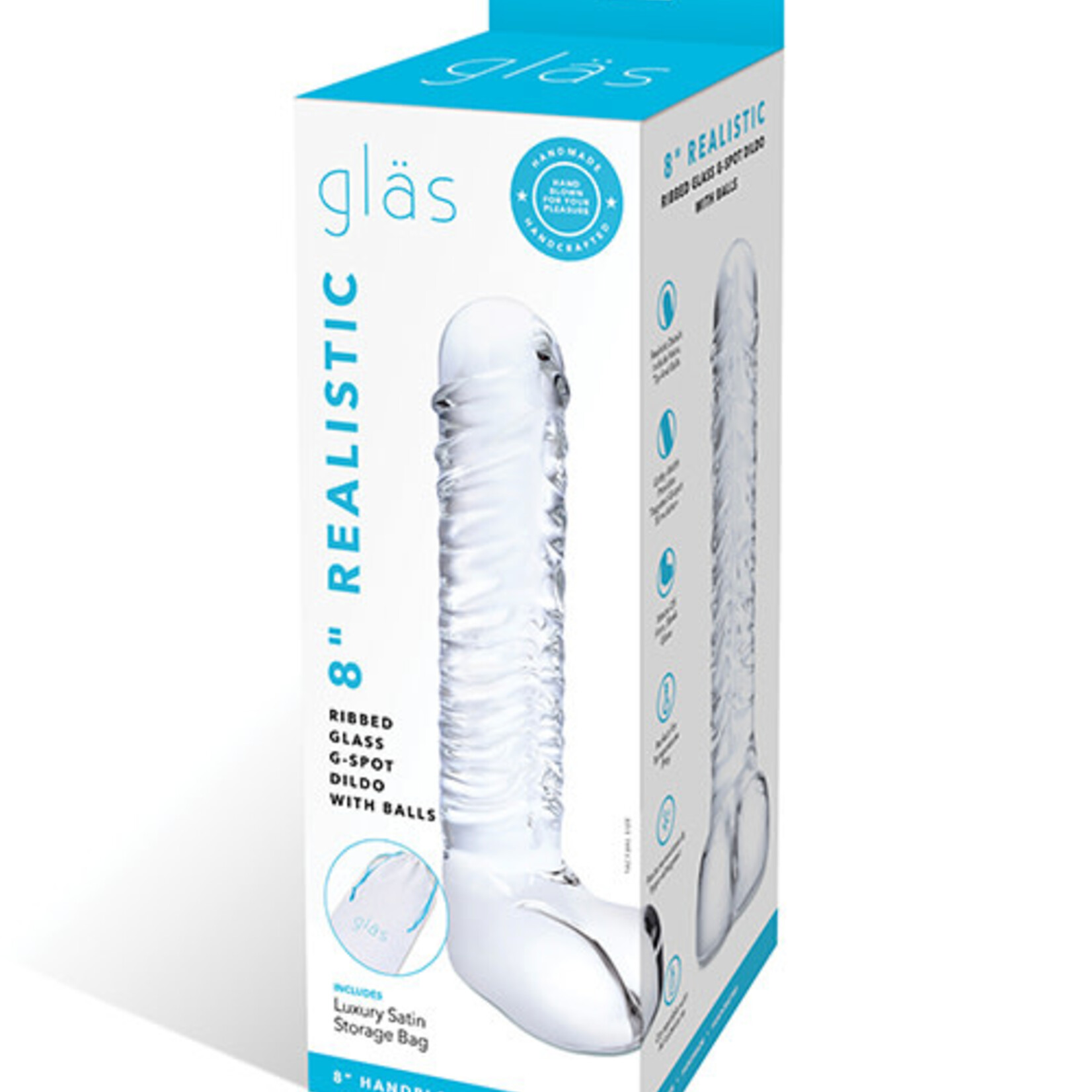 Glas Glas 8" Realistic Ribbed Glass G-Spot Dildo w/Balls - Clear