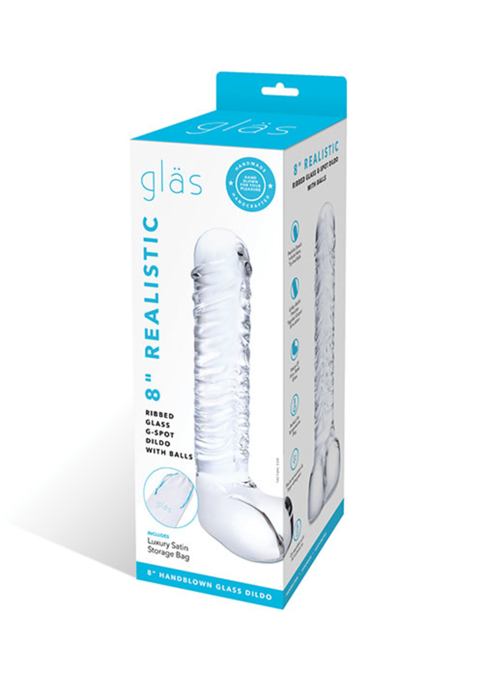 Glas Glas 8" Realistic Ribbed Glass G-Spot Dildo w/Balls - Clear