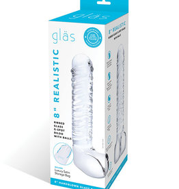 Glas Glas 8" Realistic Ribbed Glass G-Spot Dildo w/Balls - Clear