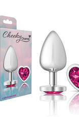 Viben Cheeky Charms - Silver Metal Butt Plug - Heart - Bright Pink