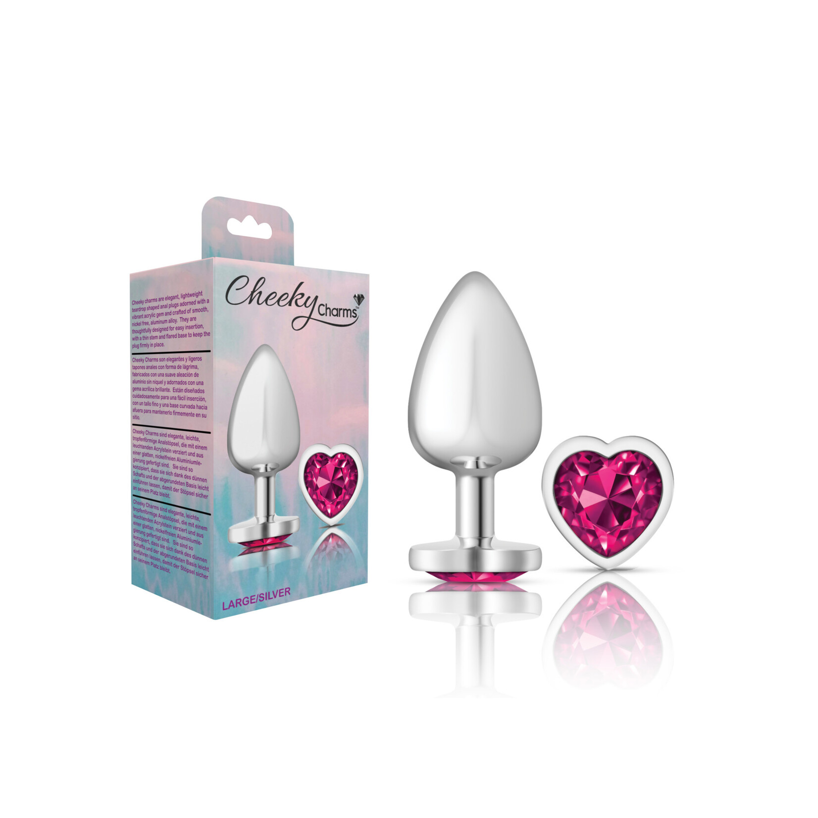 Viben Cheeky Charms - Silver Metal Butt Plug - Heart - Bright Pink