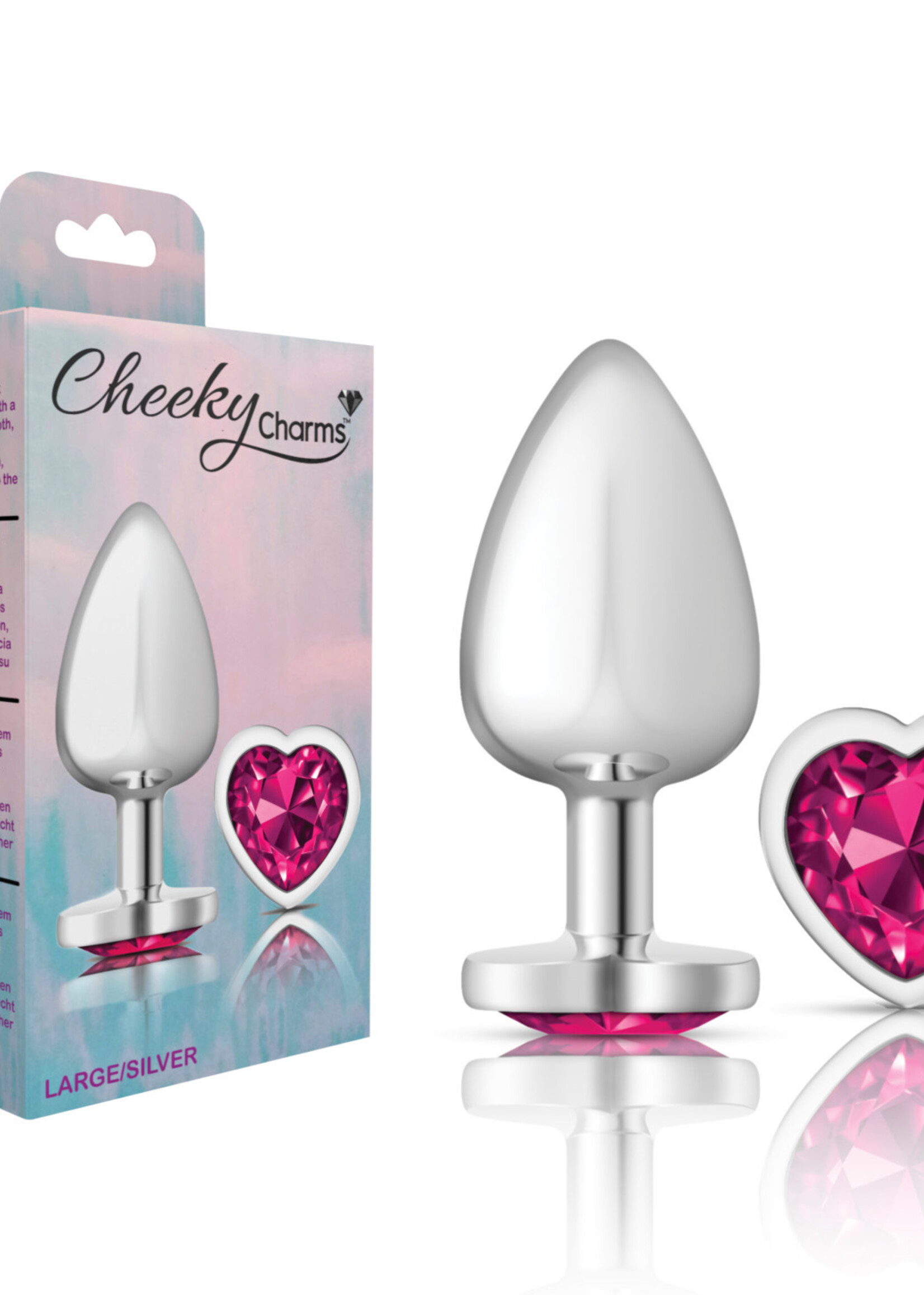 Viben Cheeky Charms - Silver Metal Butt Plug - Heart - Bright Pink