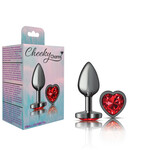 Viben Cheeky Charms - Gunmetal Metal Butt Plug - Heart - Dark Red