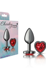 Viben Cheeky Charms - Gunmetal Metal Butt Plug - Heart - Dark Red