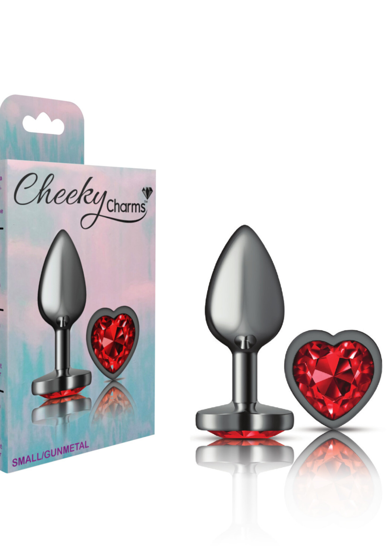 Viben Cheeky Charms - Gunmetal Metal Butt Plug - Heart - Dark Red