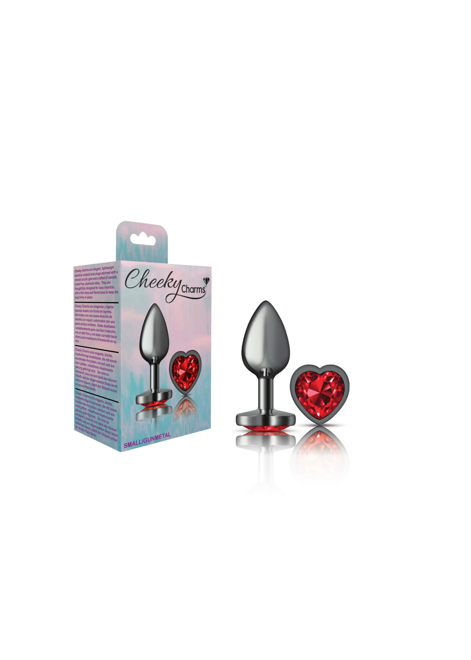 Viben Cheeky Charms - Gunmetal Metal Butt Plug - Heart - Dark Red
