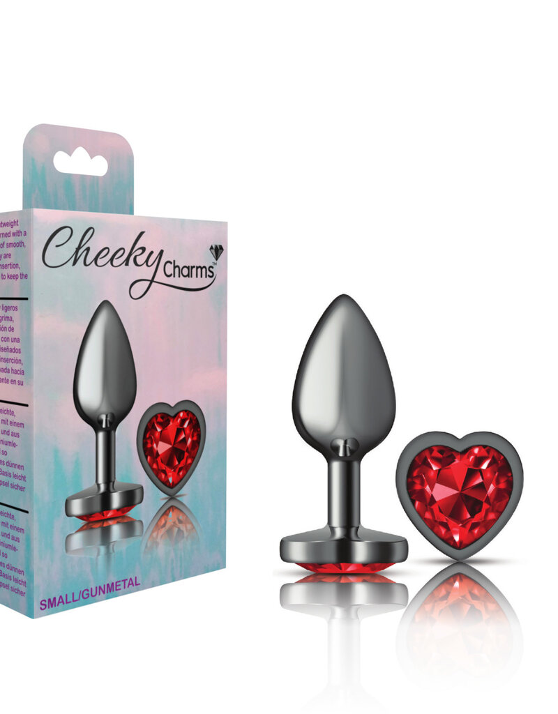 Viben Cheeky Charms - Gunmetal Metal Butt Plug - Heart - Dark Red