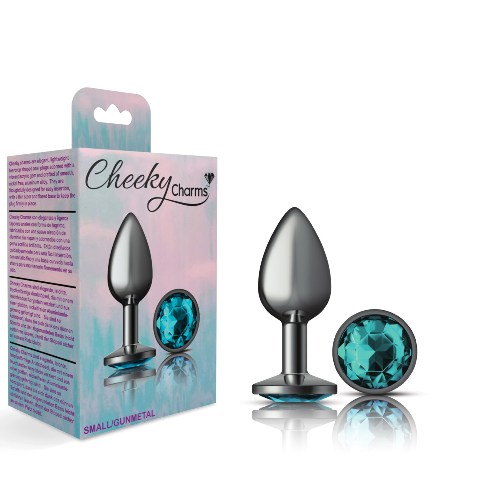 Viben Cheeky Charms - Gunmetal Metal Butt Plug - Round - Teal