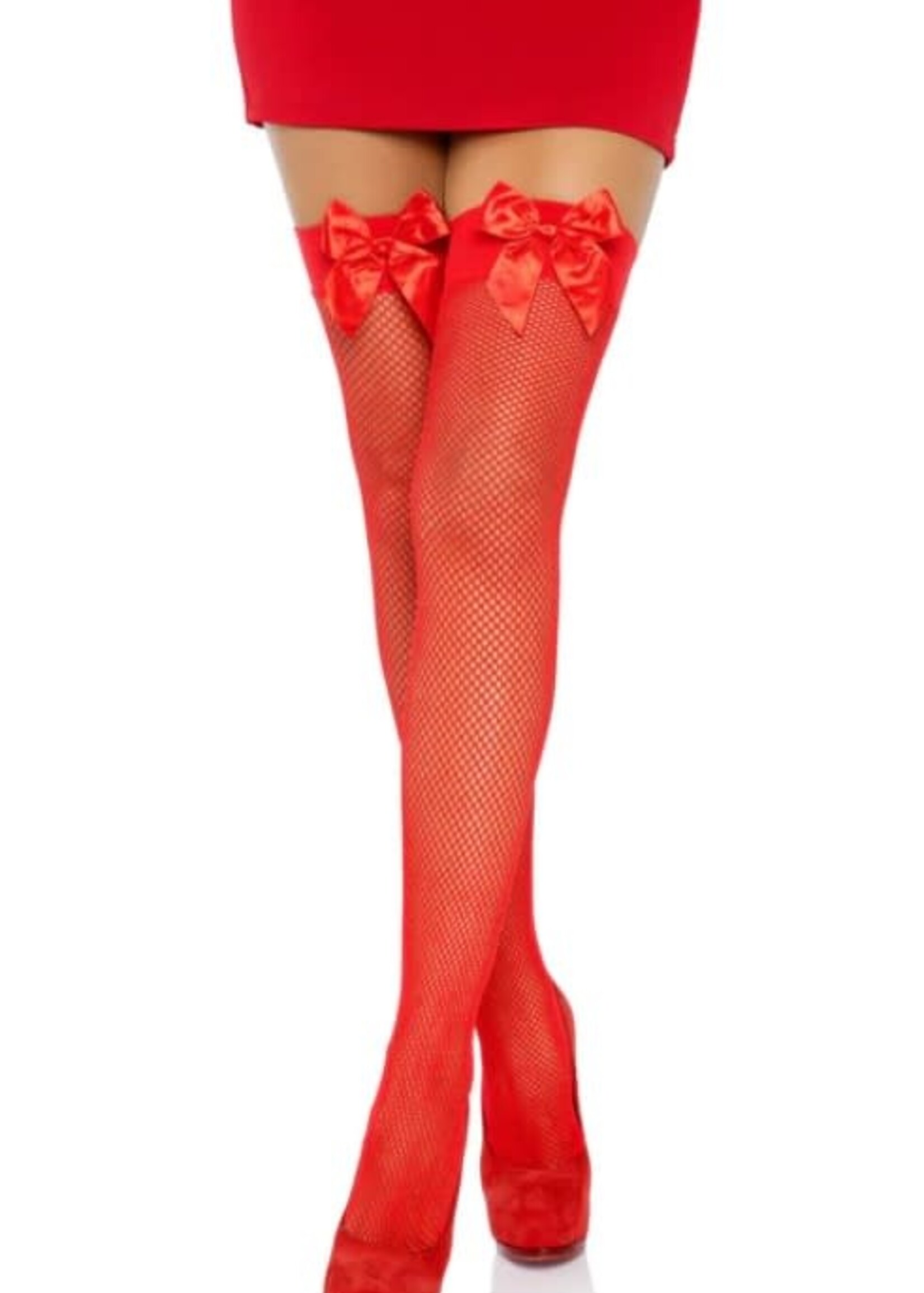 Leg Avenue Fishnet Stocking W/Bow O/S RED