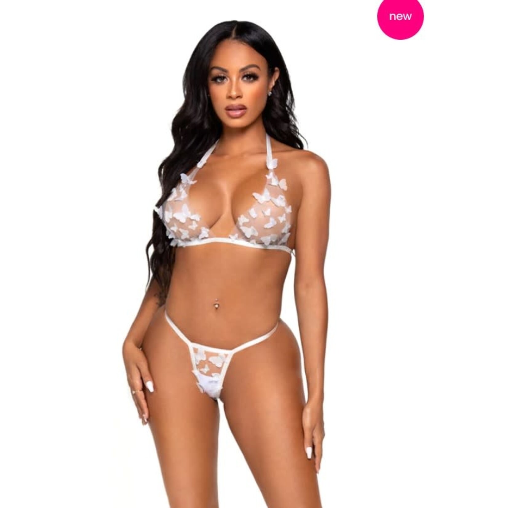 Leg Avenue 2PC Sheer Butterfly Bra & Panty G-String - White