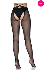 Leg Avenue Micro net strappy waist crotchless tights - OS