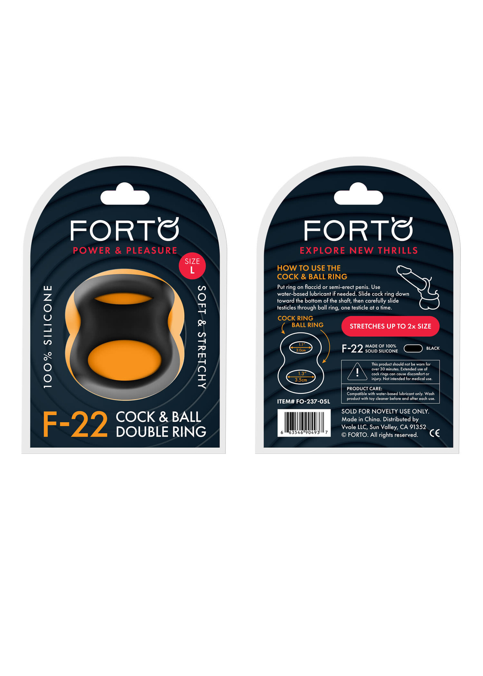 Forto F-22: Cock & Ball Double Ring - Black