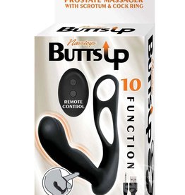 NassToys Butts Up Rechargeable Silicone Prostate Massager with Scrotum & Cock Ring - Black