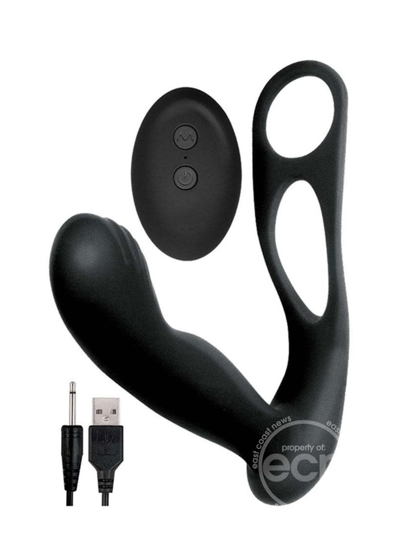 NassToys Butts Up Rechargeable Silicone Prostate Massager with Scrotum & Cock Ring - Black