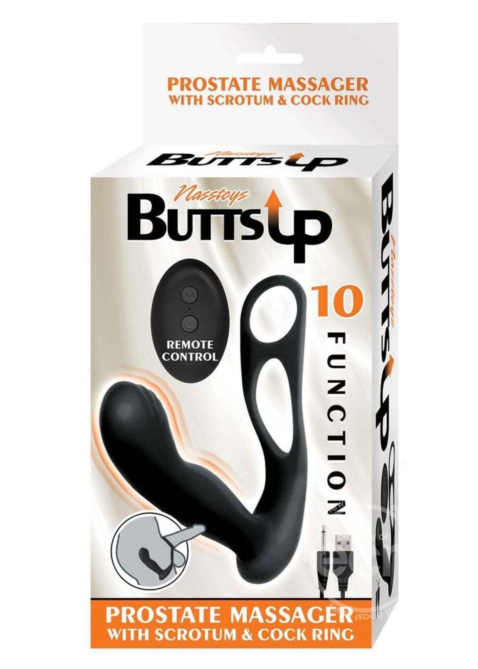 NassToys Butts Up Rechargeable Silicone Prostate Massager with Scrotum & Cock Ring - Black