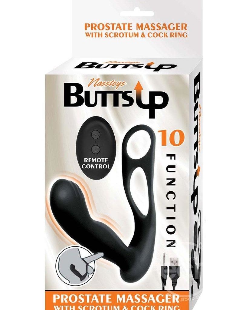 NassToys Butts Up Rechargeable Silicone Prostate Massager with Scrotum & Cock Ring - Black